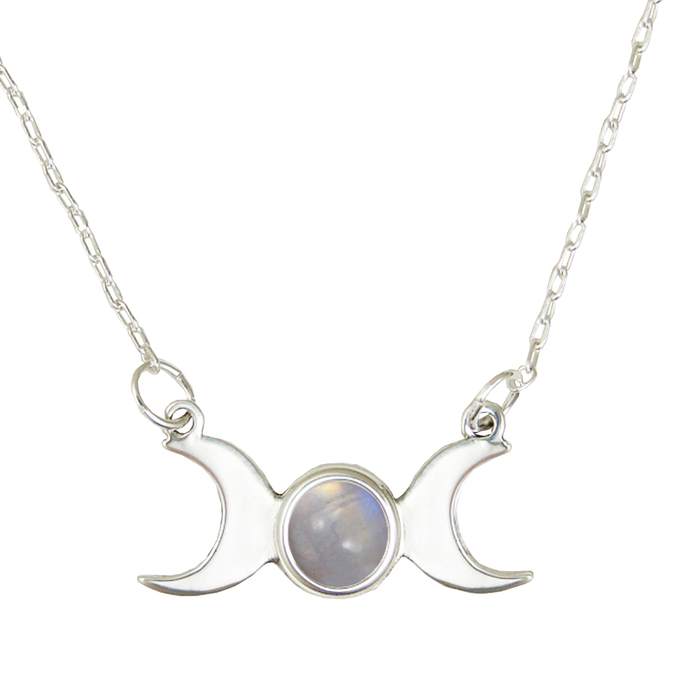 Sterling Silver Moon Phases Necklace With Rainbow Moonstone